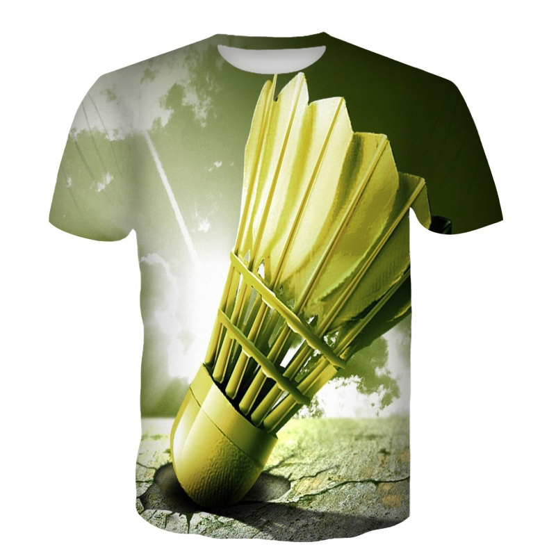 Badminton Emoji - バドミントン Tシャツ羽根 3D プリントストリート夏男性女性カジュアルファッション半袖 Tシャツ男性 Tシャツトップス服