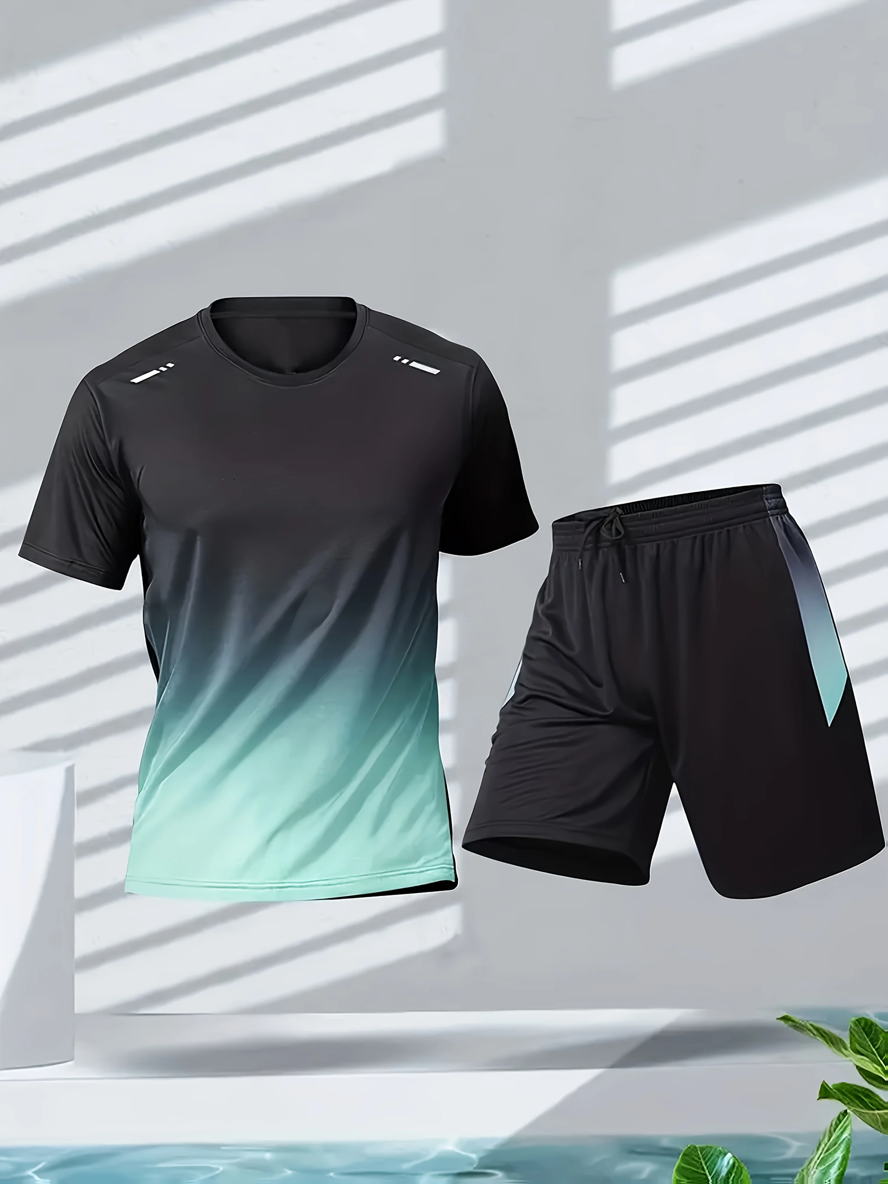Badminton Hall - メンズスポーツウェア、アイスシルク半袖とショートパンツのランニングウェア、メンズ卓球・バドミントンウェア、グラデーションTシャツ