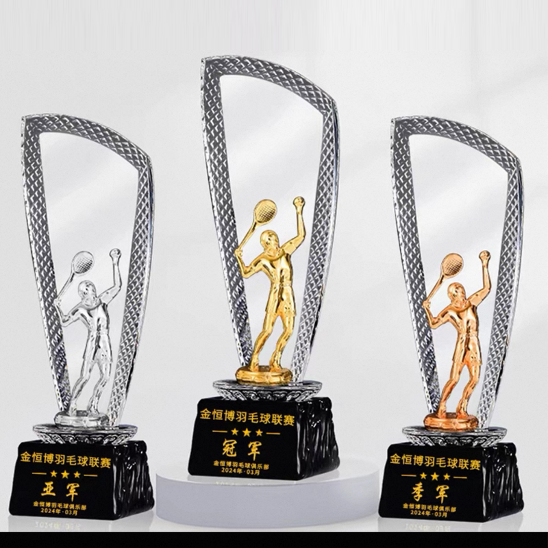 Badminton Cup - カスタムクリスタルトロフィー、バスケットボール、サッカー、バドミントン、卓球、ゴルフ、自転車、ダイビング、金属製、名誉賞トロフィー