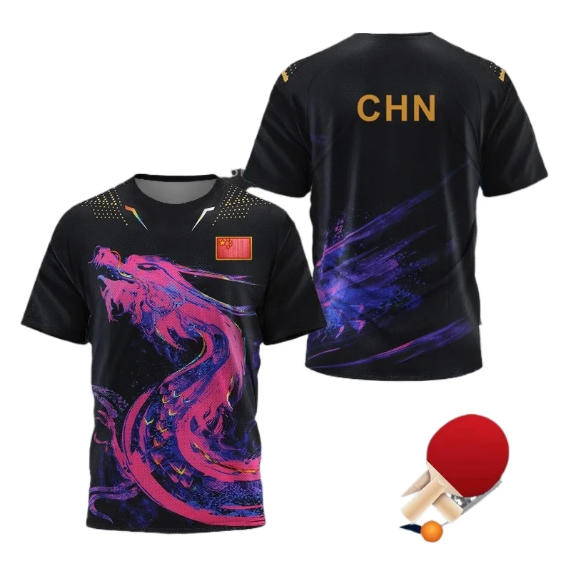 Badminton Emoji - 中国ドラゴン卓球グラフィック Tシャツ男性用衣類ファッションバドミントンスポーツ Tシャツピンポンジャージジムフィットネスシャツ