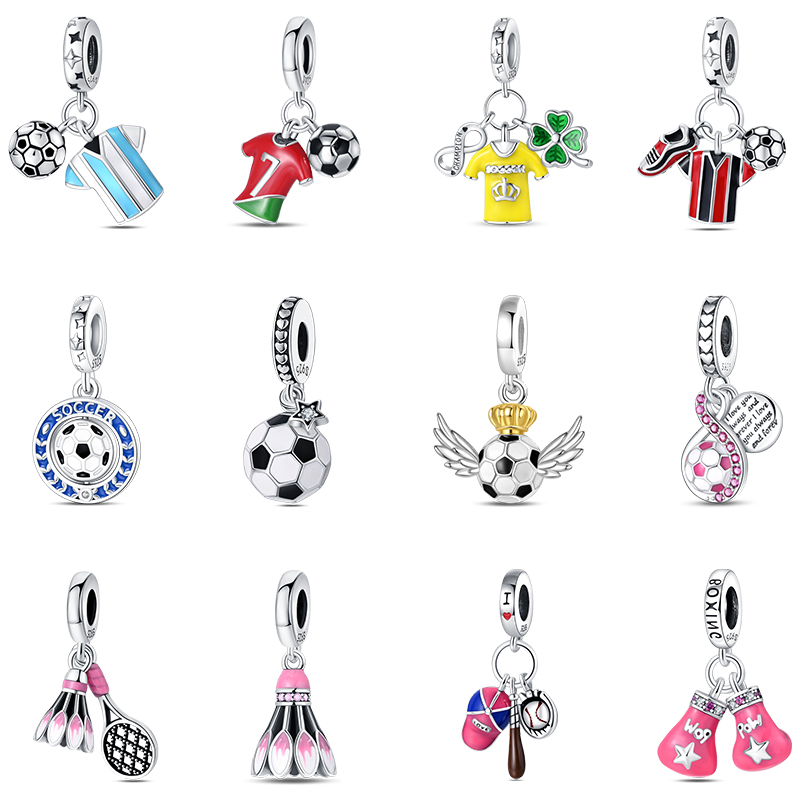 Badminton Emoji - ファッション 925 シルバーサッカージャージバドミントン野球ダンベルスポーツチャームビーズフィット 925 オリジナルブレスレット DIY