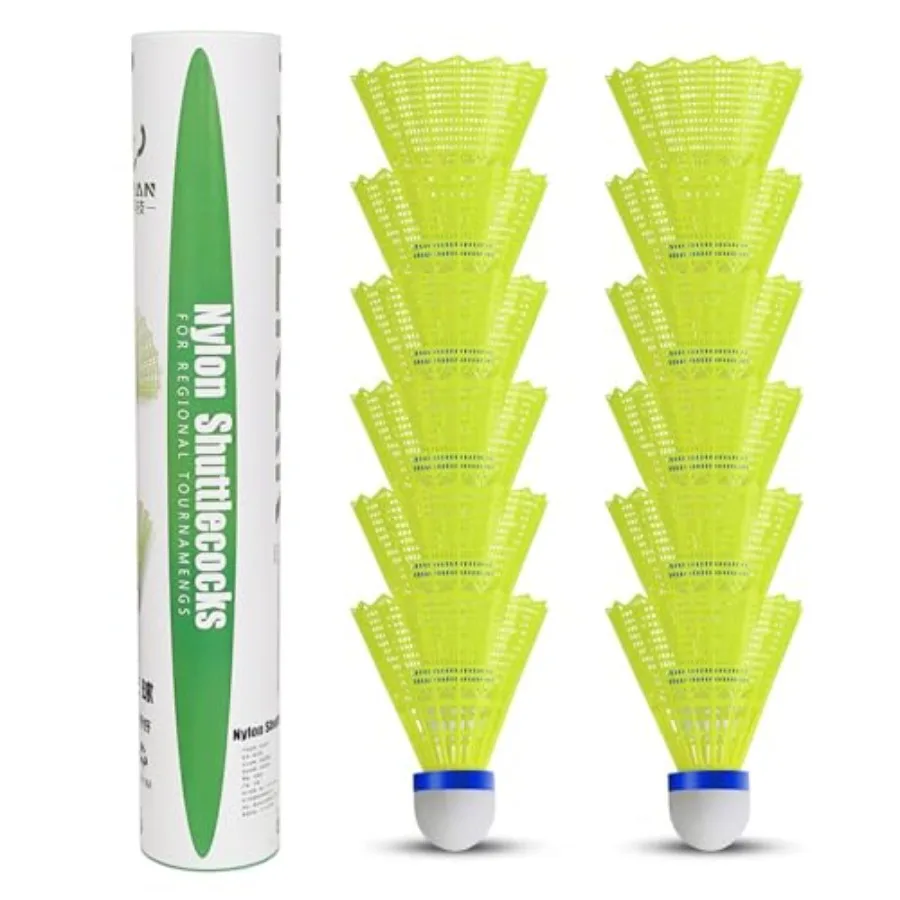 Nylon Shuttlecock 12 - グースフェザーバドミントンシャトルコック、12個入りナイロンフェザーバドミントンバーディー-高速トレーニングバーディーボール、屋内および屋外用