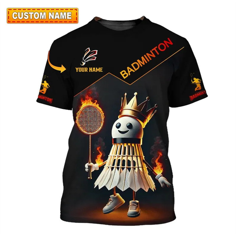Badminton Emoji - バドミントンスポーツ Tシャツ紳士服クール小説 3D プリントスポーツ速乾半袖 Tシャツ夏ジムフィットネスカスタム Tシャツ