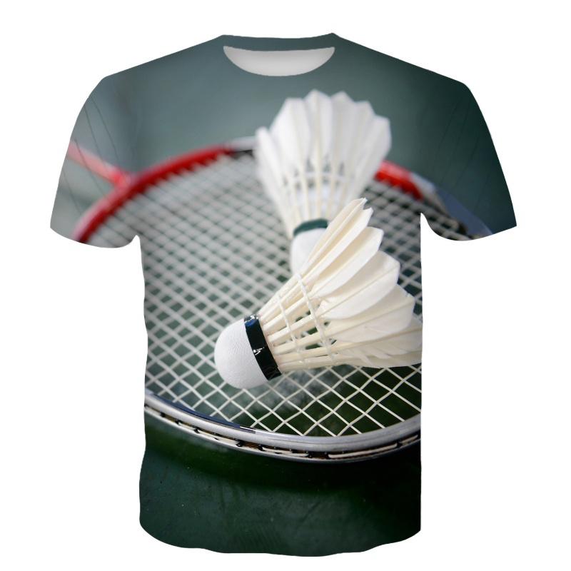 バドミントン Tシャツ羽根 3D プリントストリート夏男性女 - Badminton Emoji のレビューと価格