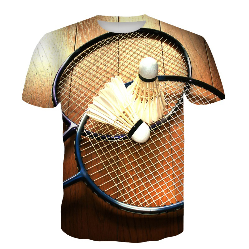 バドミントン Tシャツ羽根 3D プリントストリート夏男性女 - Badminton Emoji のレビューと価格